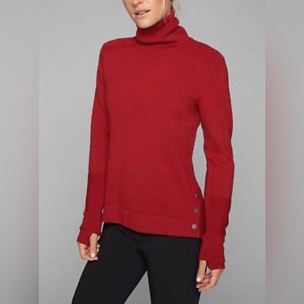 Athleta Merino Wool Turtleneck in Scorched Chili Red SIZE XS